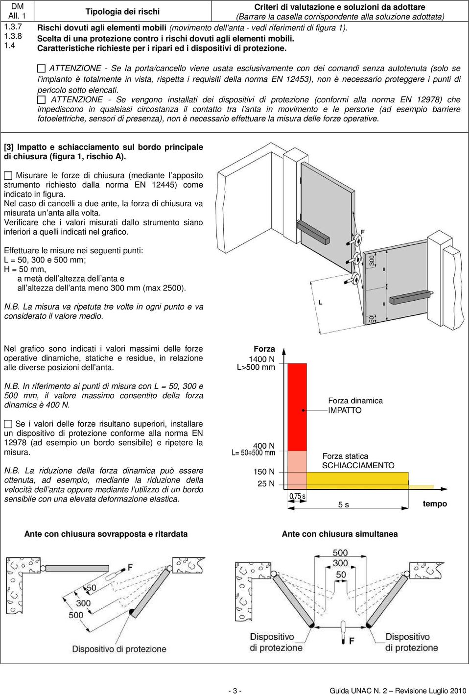 ATTENZIONE - Se la porta/cancello viene usata esclusivamente con dei comandi senza autotenuta (solo se l impianto è totalmente in vista, rispetta i requisiti della norma EN 12453), non è necessario