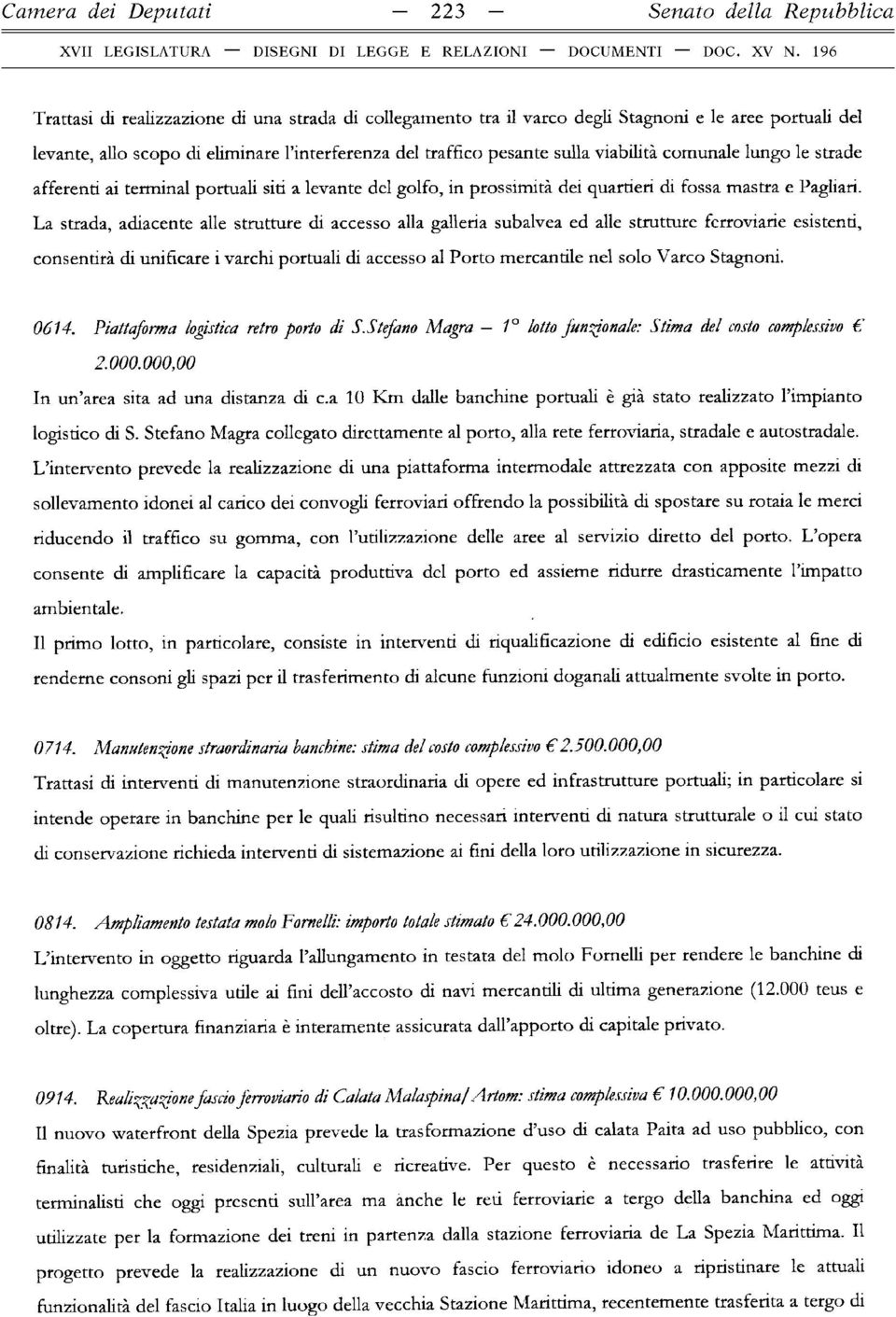 comunale lungo le strade afferenti ai terminal portuali siti a levante del golfo, in prossimità dei quartieri di fossa mastra e Pagliari.