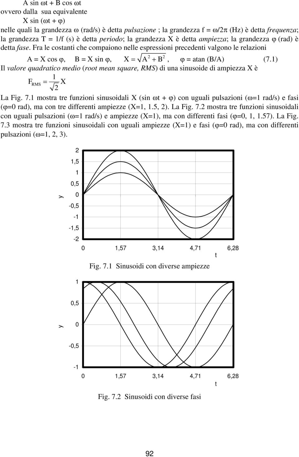 ) Il valore quadratico medio (root mea square, RMS) di ua siusoide di ampiezza X è FRMS X La Fig. 7.