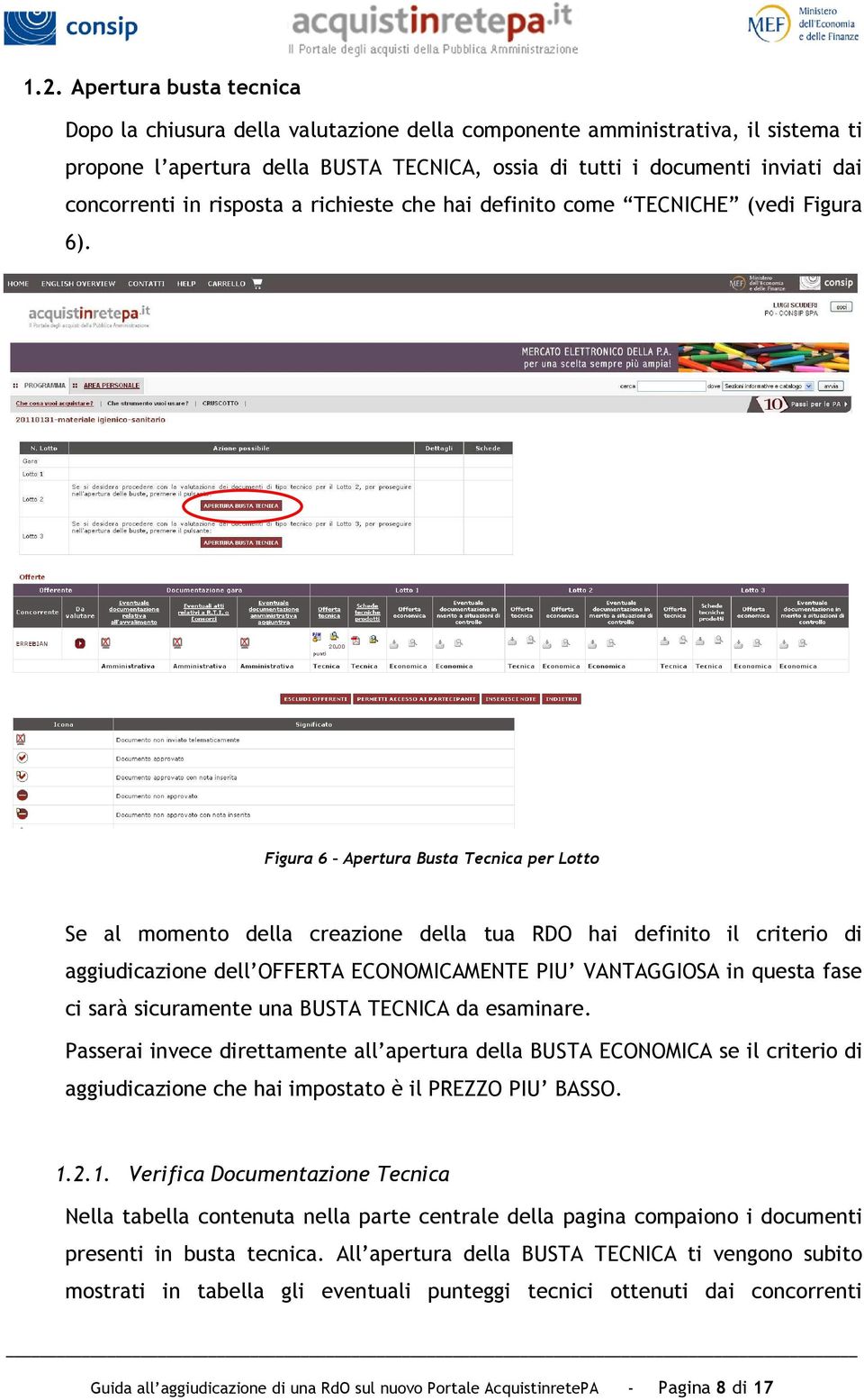 Figura 6 Apertura Busta Tecnica per Lotto Se al momento della creazione della tua RDO hai definito il criterio di aggiudicazione dell OFFERTA ECONOMICAMENTE PIU VANTAGGIOSA in questa fase ci sarà