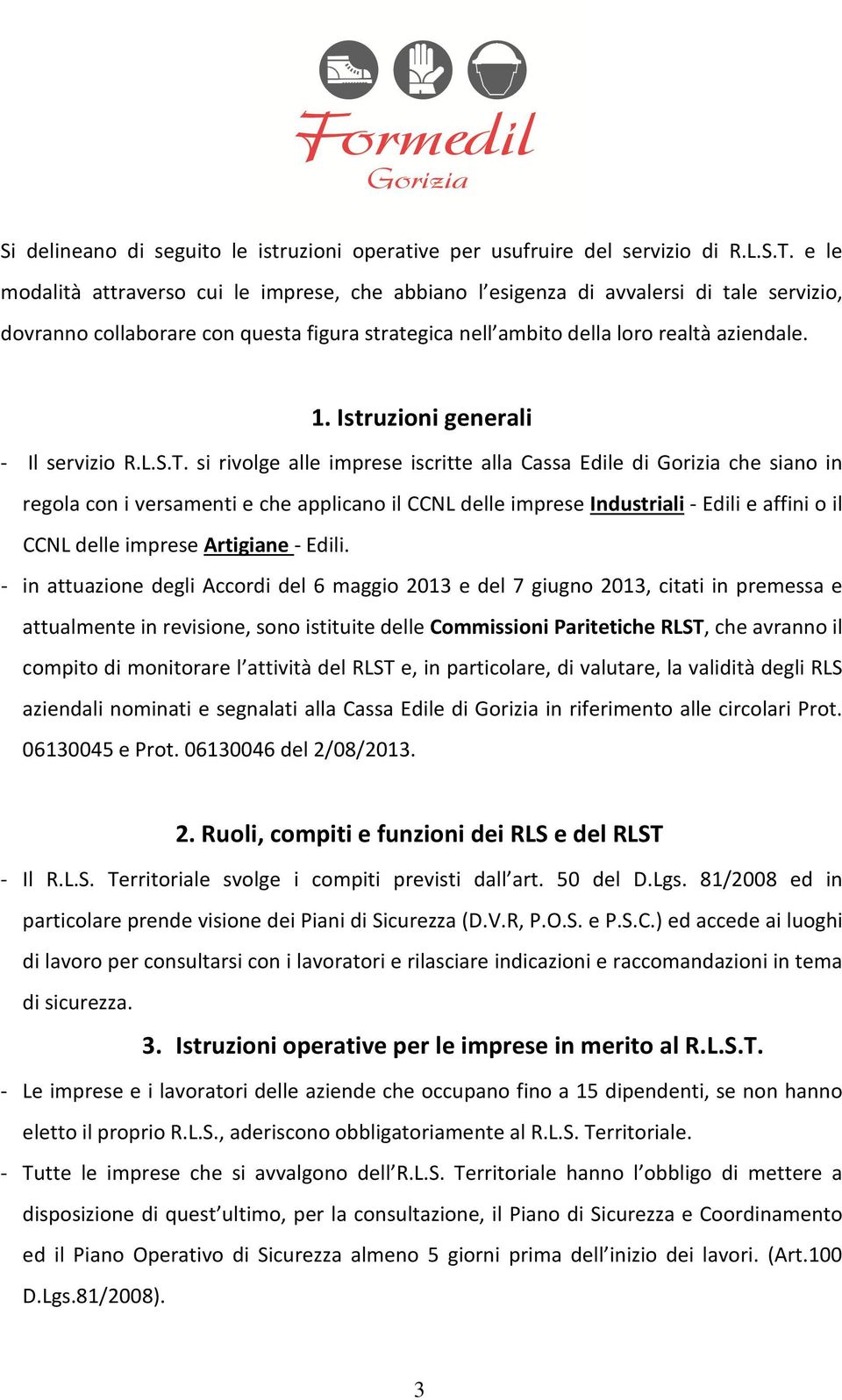 Istruzioni generali - Il servizio R.L.S.T.