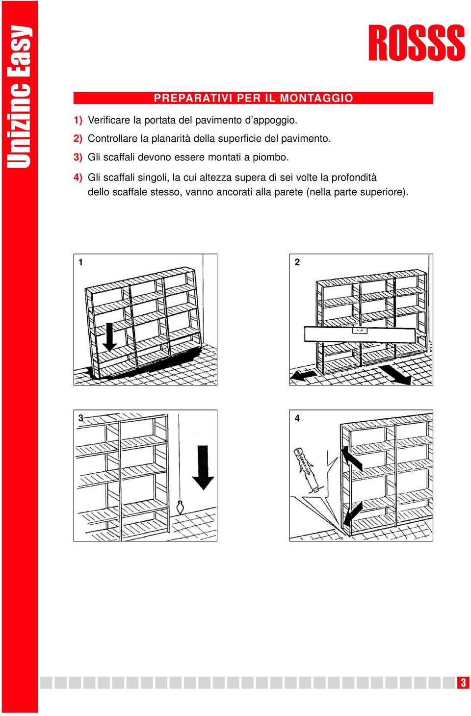 ) Gli scaffali devono essere montati a piombo.