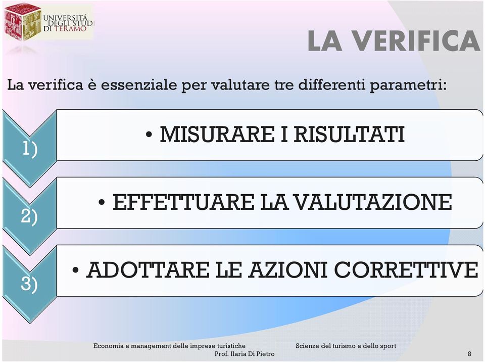 I RISULTATI 2) EFFETTUARE LA VALUTAZIONE 3)