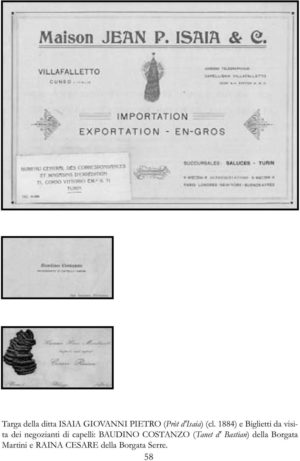 1884) e Biglietti da visita dei negozianti di
