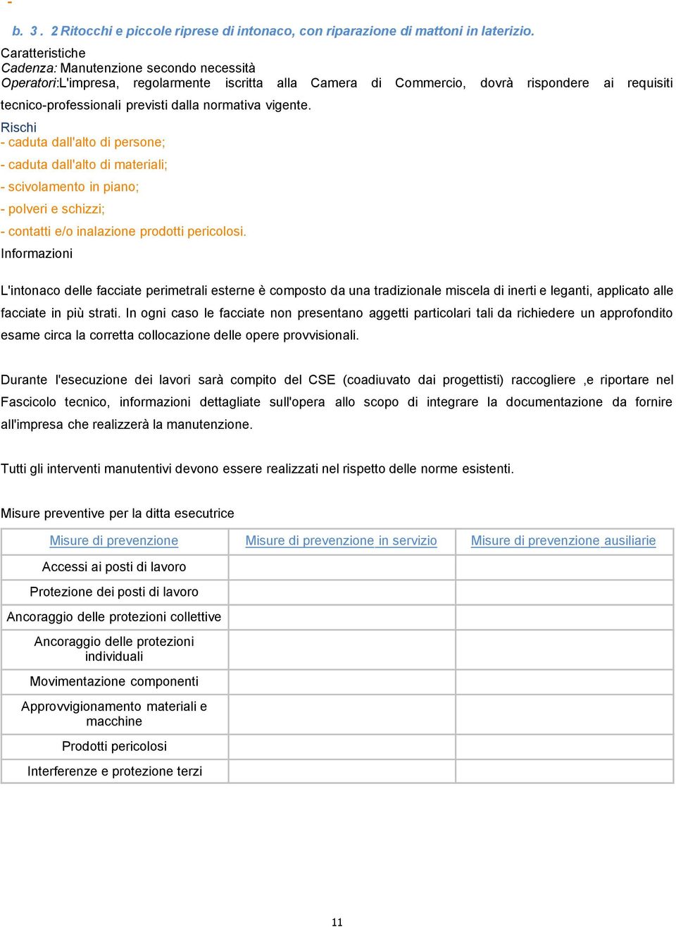 contatti e/o inalazione prodotti pericolosi L'intonaco delle facciate perimetrali esterne è composto da una tradizionale miscela di inerti e leganti, applicato alle facciate in più strati In ogni