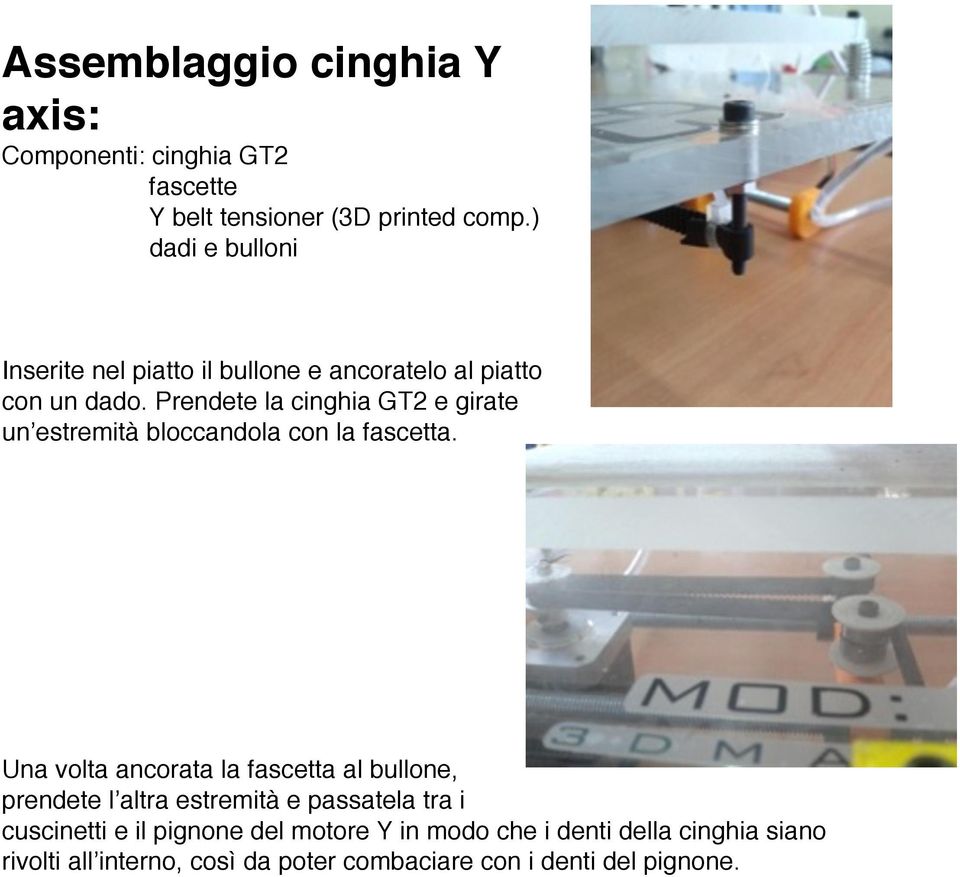 Prendete la cinghia GT2 e girate un estremità bloccandola con la fascetta.