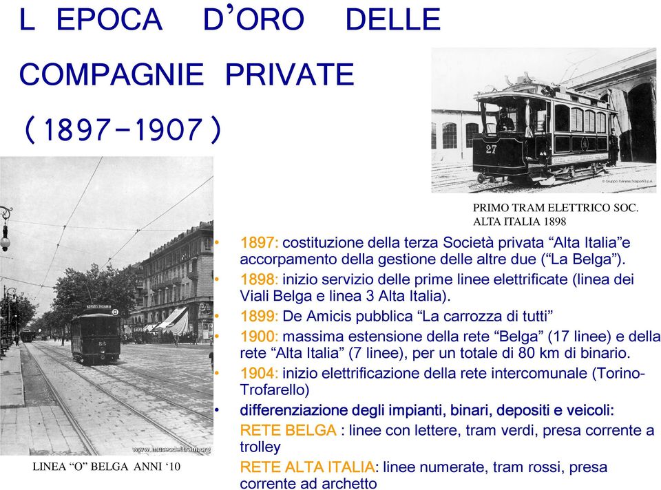 1898: inizio servizio delle prime linee elettrificate (linea dei Viali Belga e linea 3 Alta Italia).