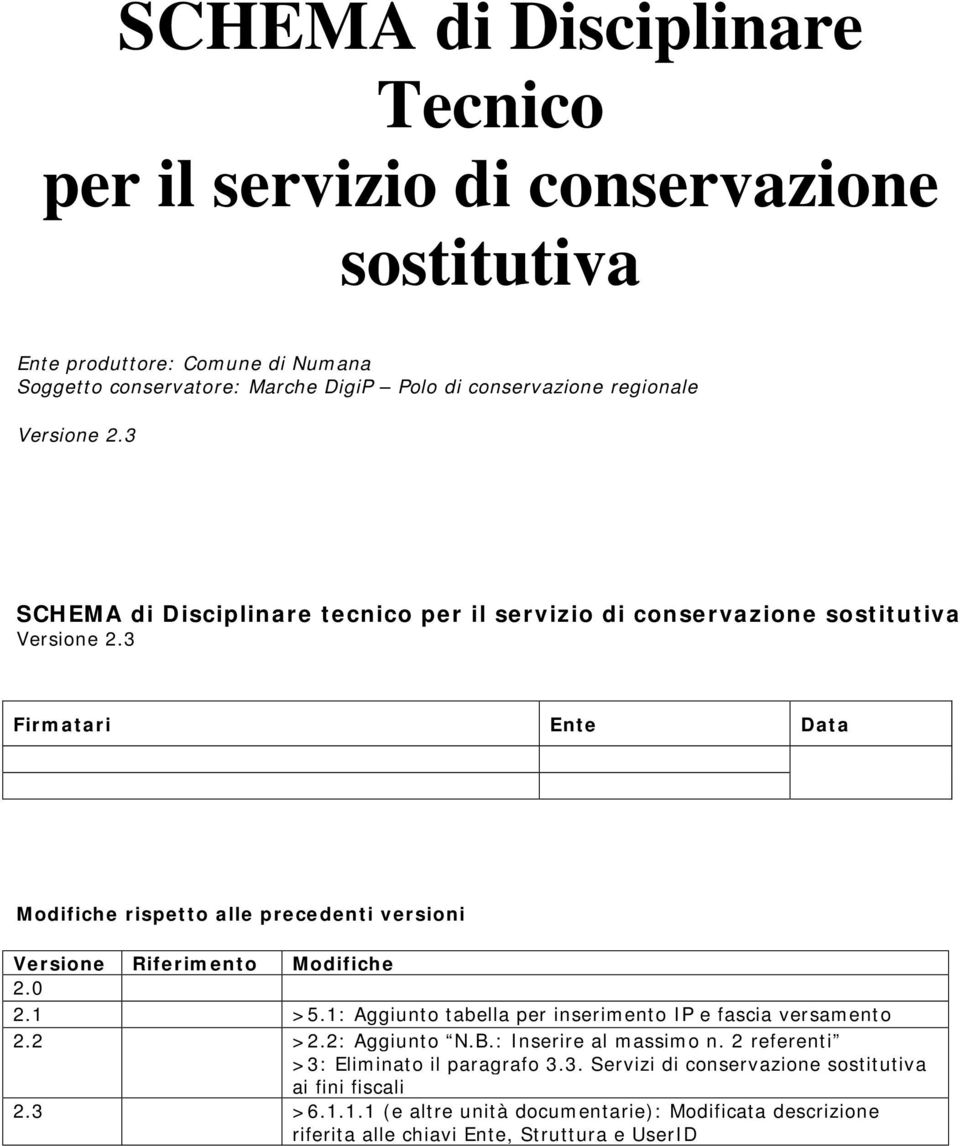 3 Firmatari Ente Data Modifiche rispetto alle precedenti versioni Versione Riferimento Modifiche 2.0 2.1 >5.1: Aggiunto tabella per inserimento IP e fascia versamento 2.2 >2.