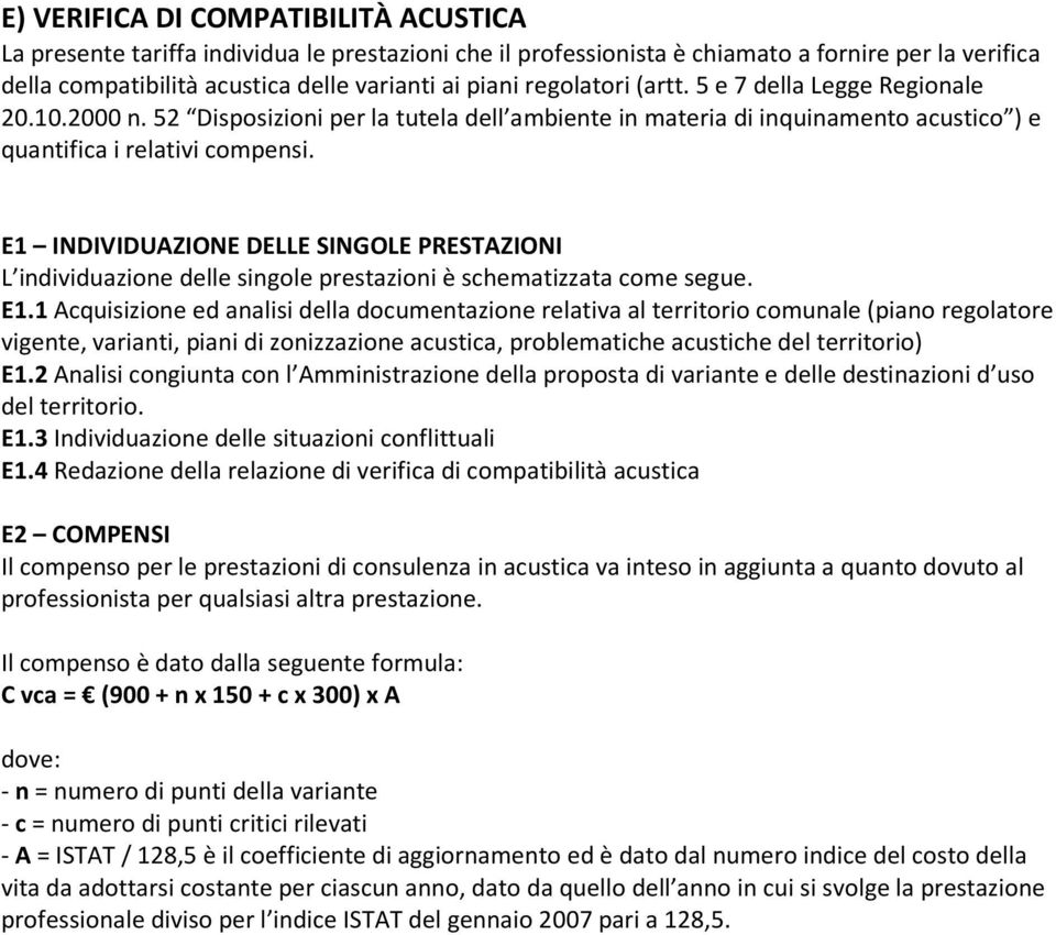 E1 INDIVIDUAZIONE DELLE SINGOLE PRESTAZIONI E1.