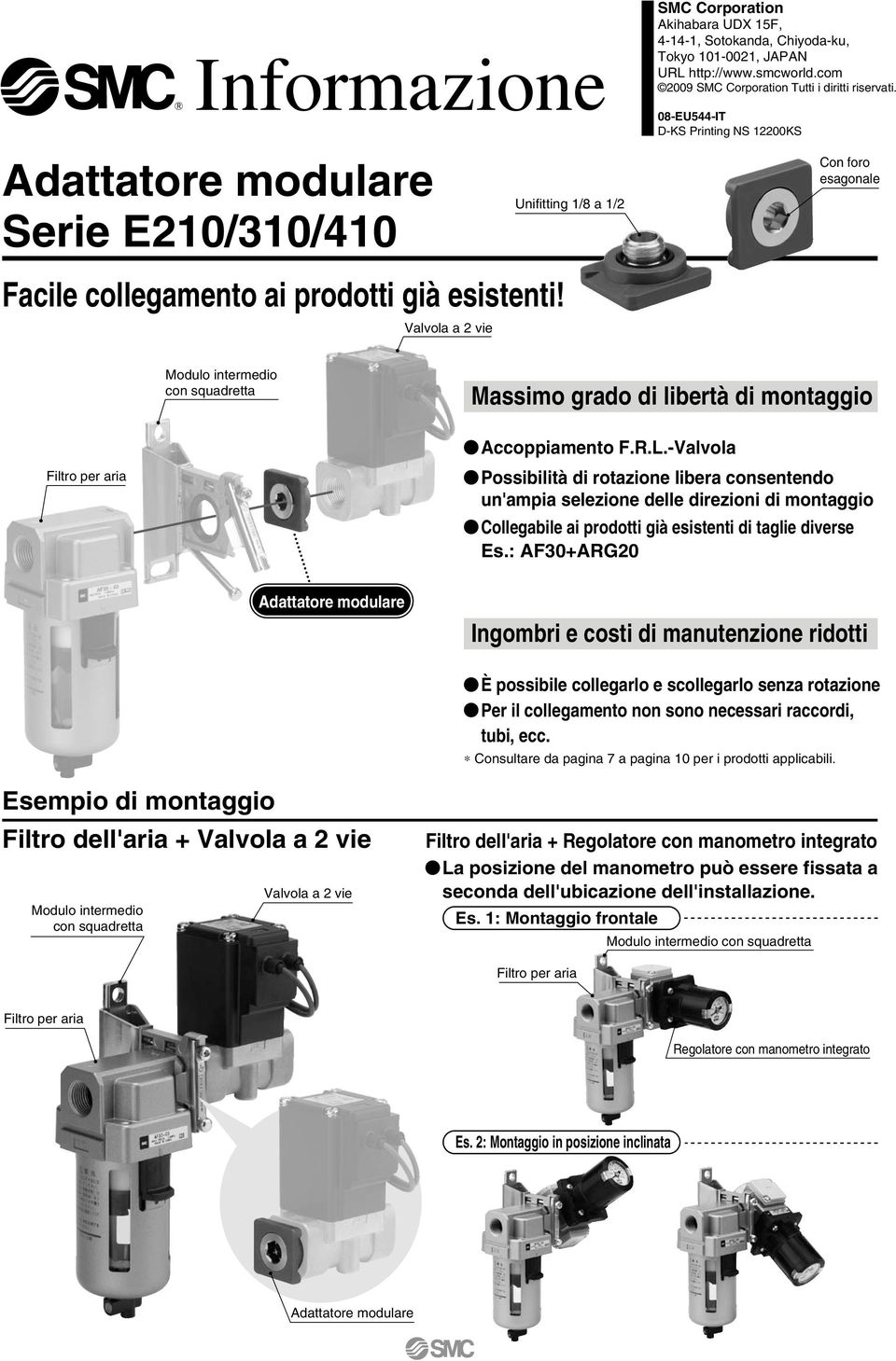 0-EU544-IT D-KS Printing NS 12200KS Con foro esagonale con squadretta Massimo grado di libertà di montaggio Filtro per aria ccoppiamento F.R.L.