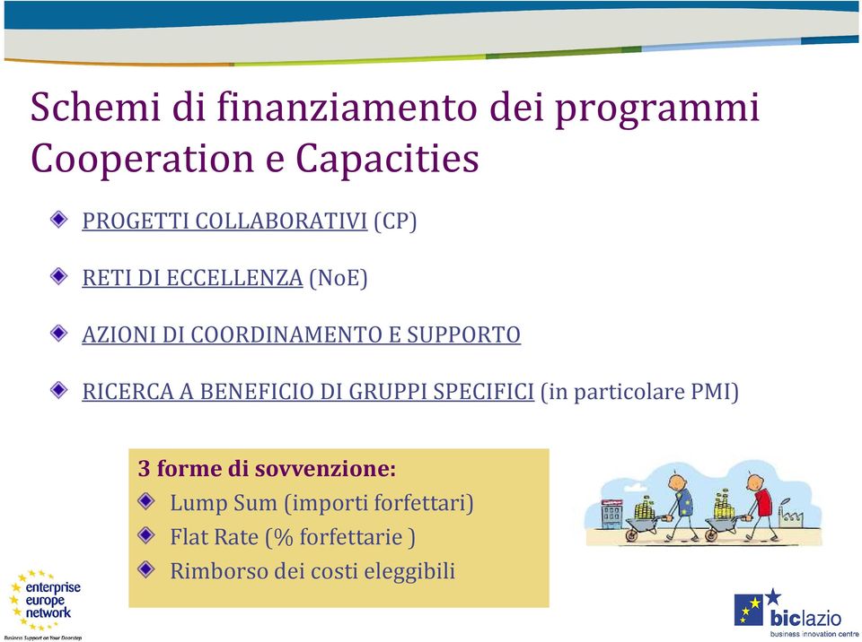 RICERCA A BENEFICIO DI GRUPPI SPECIFICI (in particolare PMI) 3 forme di