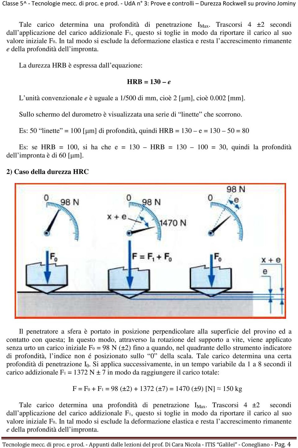 In tal modo si esclude la deformazione elastica e resta l accrescimento rimanente e della profondità dell impronta.