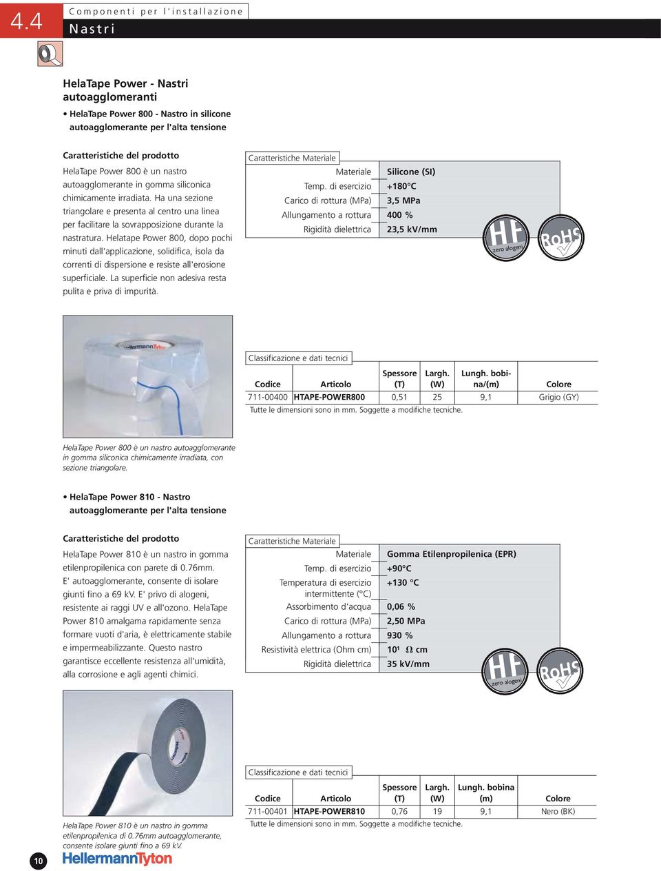 Helatape Power 800, dopo pochi minuti dall'applicazione, solidifica, isola da correnti di dispersione e resiste all'erosione Temp.