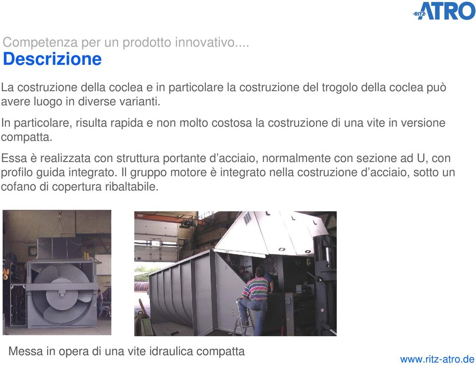 varianti. In particolare, risulta rapida e non molto costosa la costruzione di una vite in versione compatta.