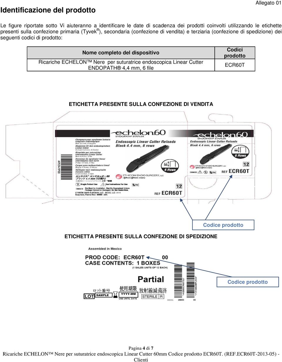 seguenti codici di prodotto: Nome completo del dispositivo Ricariche ECHELON Nere per suturatrice endoscopica Linear Cutter ENDOPATH 4,4 mm, 6 file