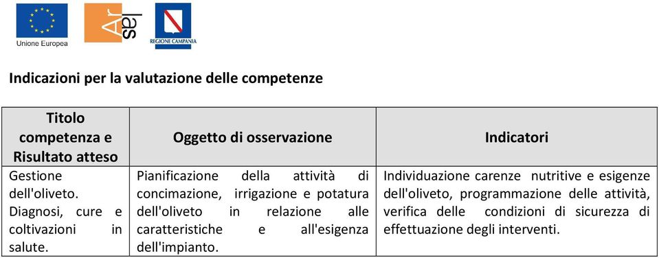 Pianificazione della attività di concimazione, irrigazione e potatura dell'oliveto in relazione alle