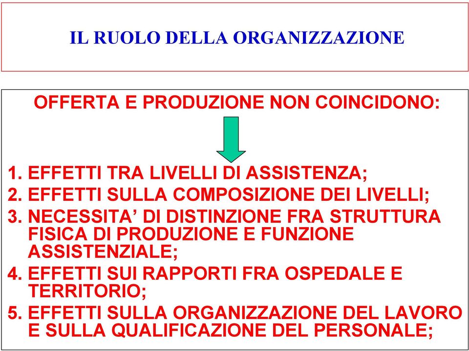 NECESSITA DI DISTINZIONE FRA STRUTTURA FISICA DI PRODUZIONE E FUNZIONE