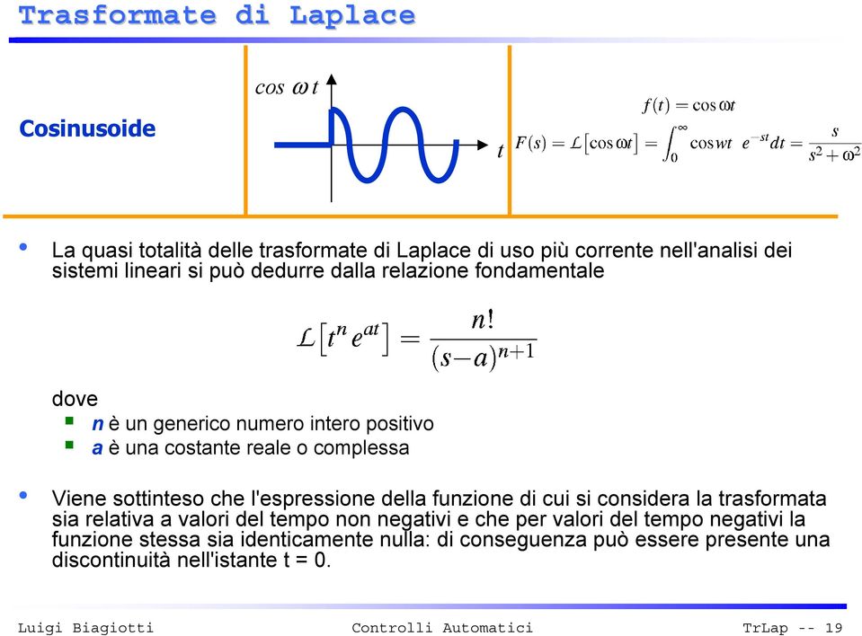 sottinteso che l'espressione della funzione di cui si considera la trasformata sia relativa a valori del tempo non negativi e che per valori