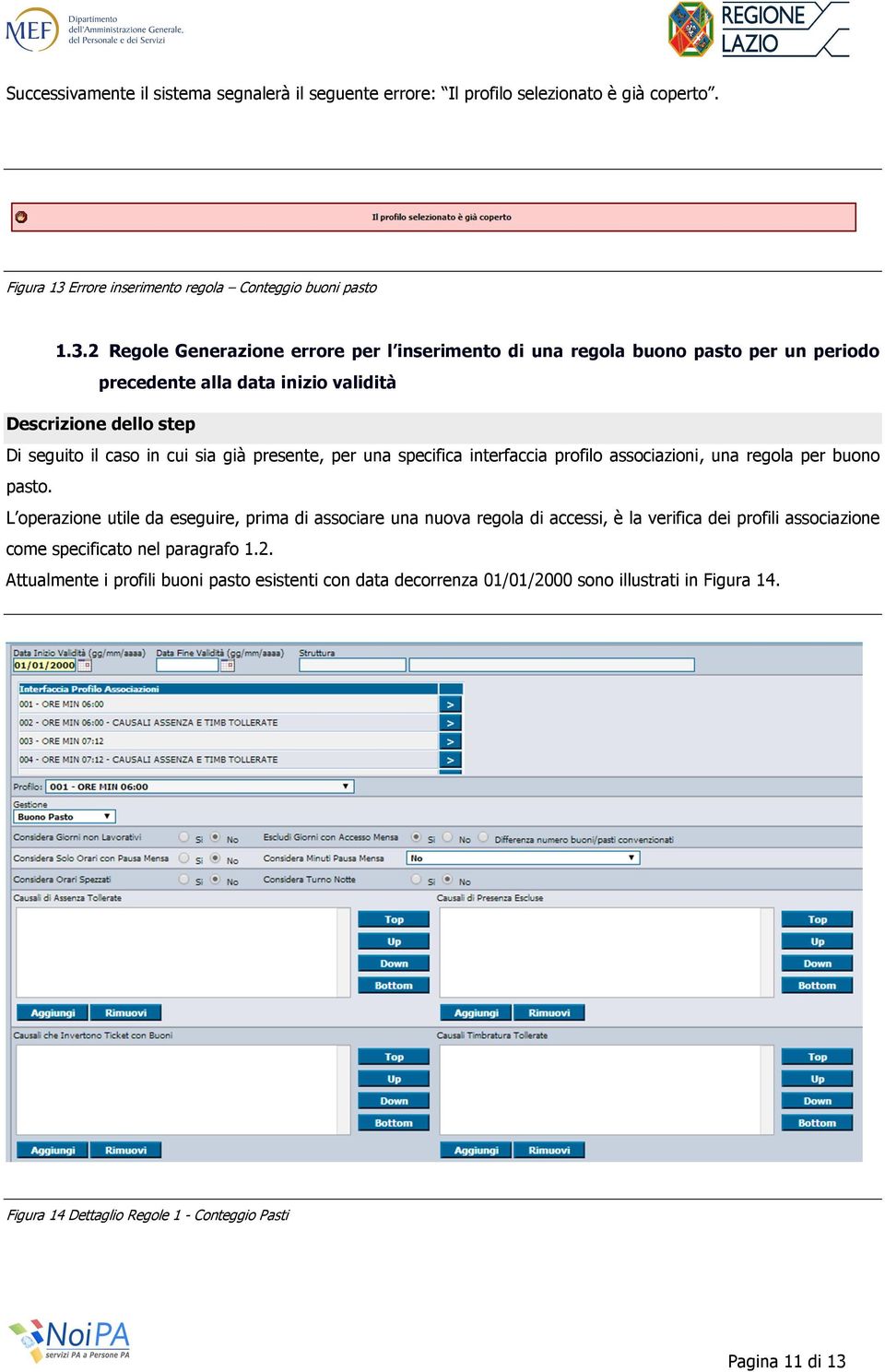 2 Regole Generazione errore per l inserimento di una regola buono pasto per un periodo precedente alla data inizio validità Descrizione dello step Di seguito il caso in cui sia già