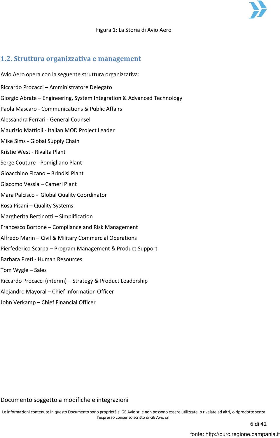 Technology Paola Mascaro Communications & Public Affairs Alessandra Ferrari General Counsel Maurizio Mattioli Italian MOD Project Leader Mike Sims Global Supply Chain Kristie West Rivalta Plant Serge