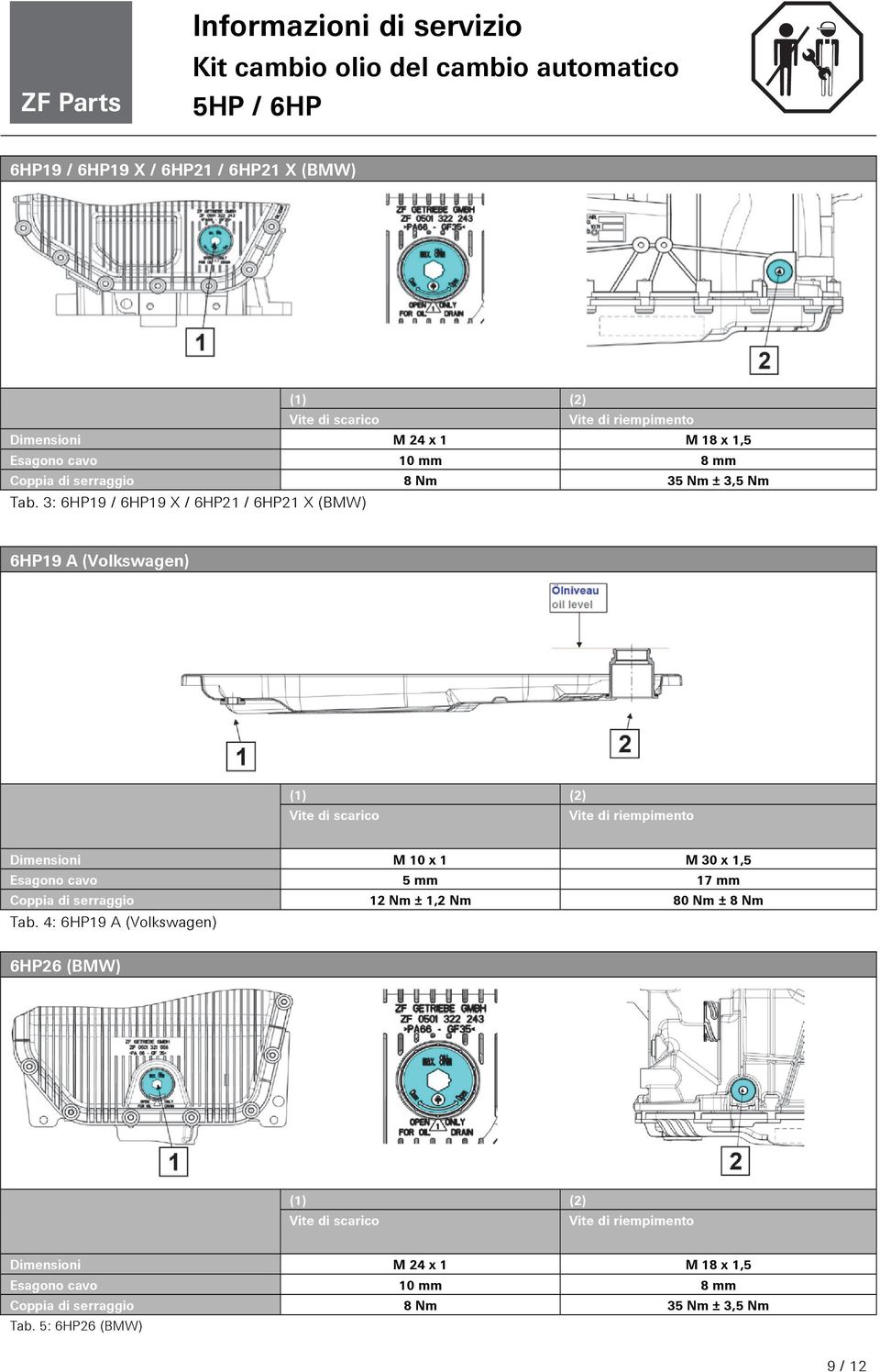 Dimensioni M 10 x 1 M 30 x 1,5 Esagono cavo 5 mm 17 mm Coppia di