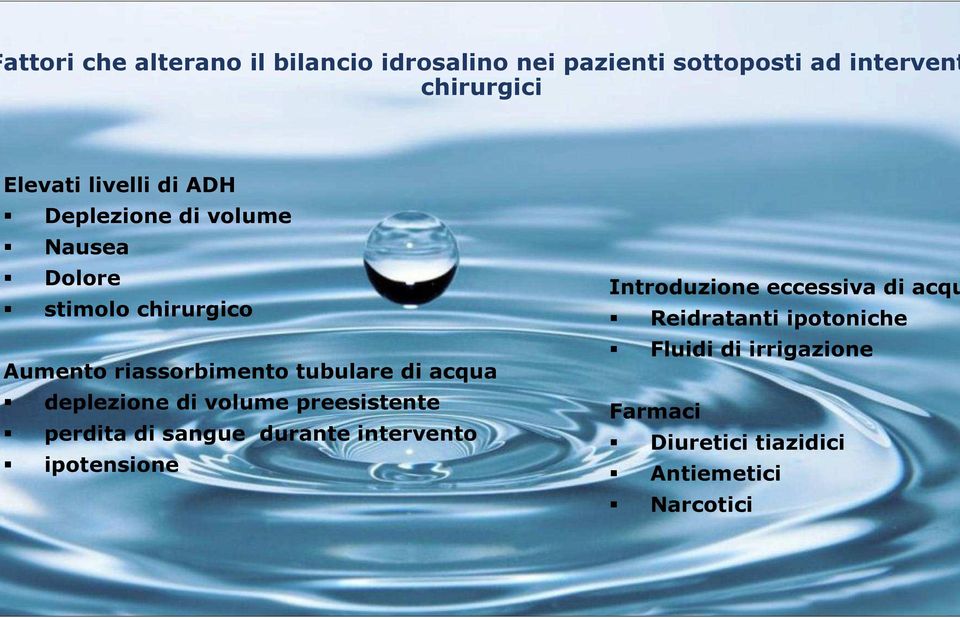 acqua deplezione di volume preesistente perdita di sangue durante intervento ipotensione Introduzione