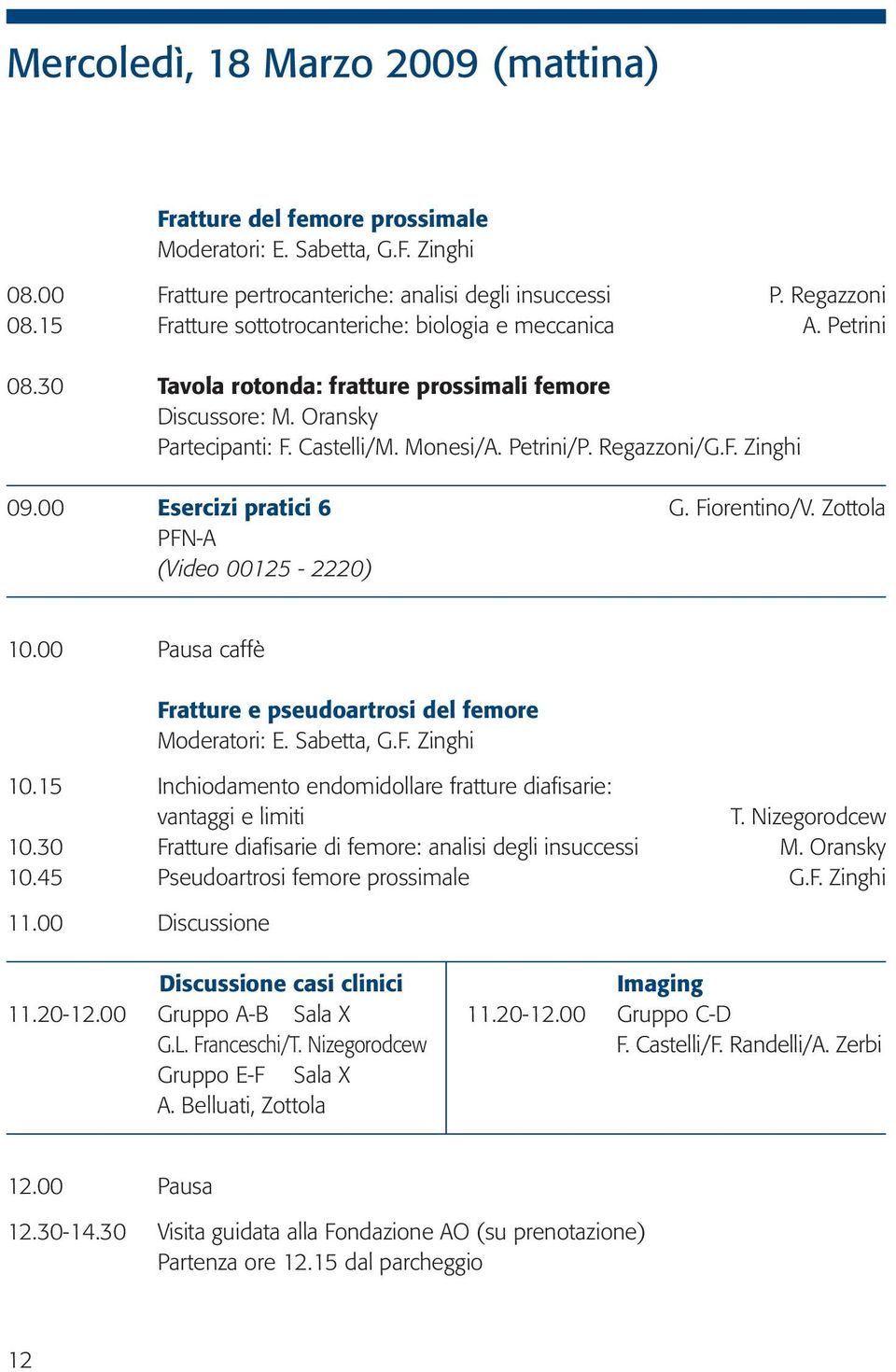 00 Esercizi pratici 6 G. Fiorentino/V. Zottola PFN-A (Video 00125-2220) 10.00 Pausa caffè Fratture e pseudoartrosi del femore Moderatori: E. Sabetta, G.F. Zinghi 10.