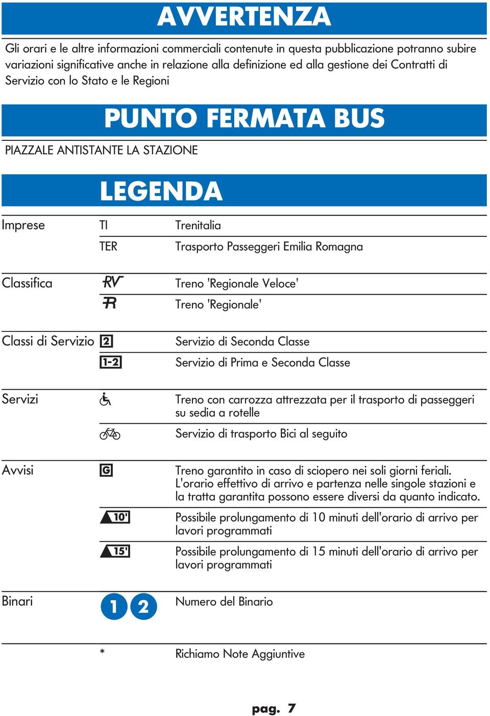 Classi di Servizio 2 Servizio di Seconda Classe 3 Servizio di Prima e Seconda Classe Servizi a Treno con carrozza attrezzata per il trasporto di passeggeri su sedia a rotelle F Servizio di trasporto