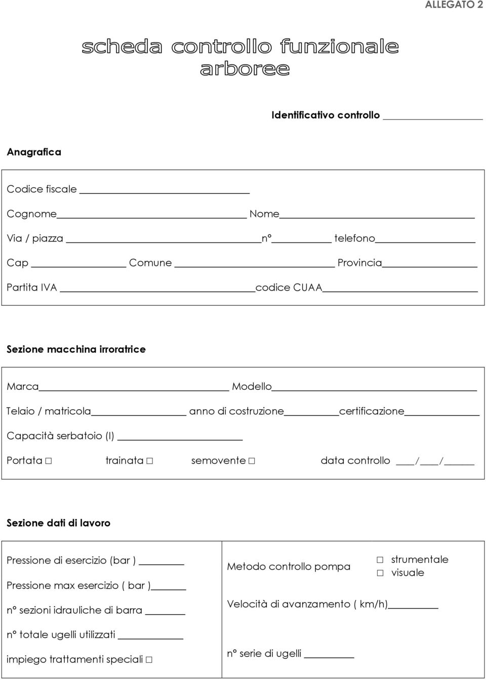 semovente data controllo / / Sezione dati di lavoro Pressione di esercizio (bar ) Pressione max esercizio ( bar ) n sezioni idrauliche di barra