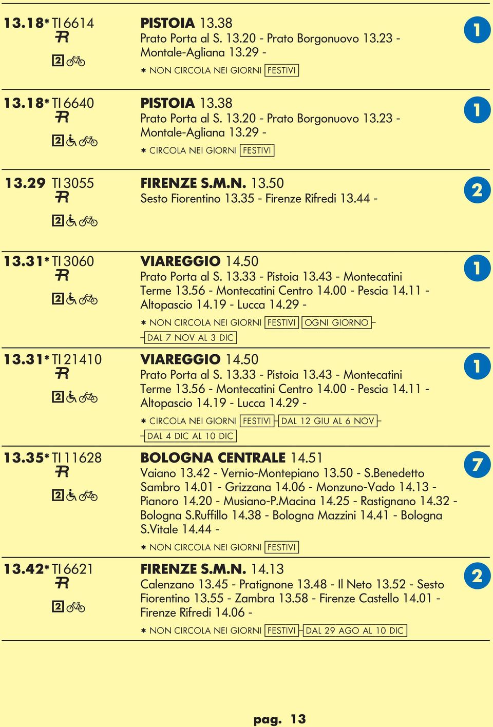 00 - Pescia 14.11 - ltopascio 14.19 - ucca 14.29 - * NON CIRCO NEI IORNI [festivi] [ogni giorno]- -[dal 7 nov al 3 dic] 13.31* TI 21410 VIREIO 14.50 Prato Porta al S. 13.33 - Pistoia 13.