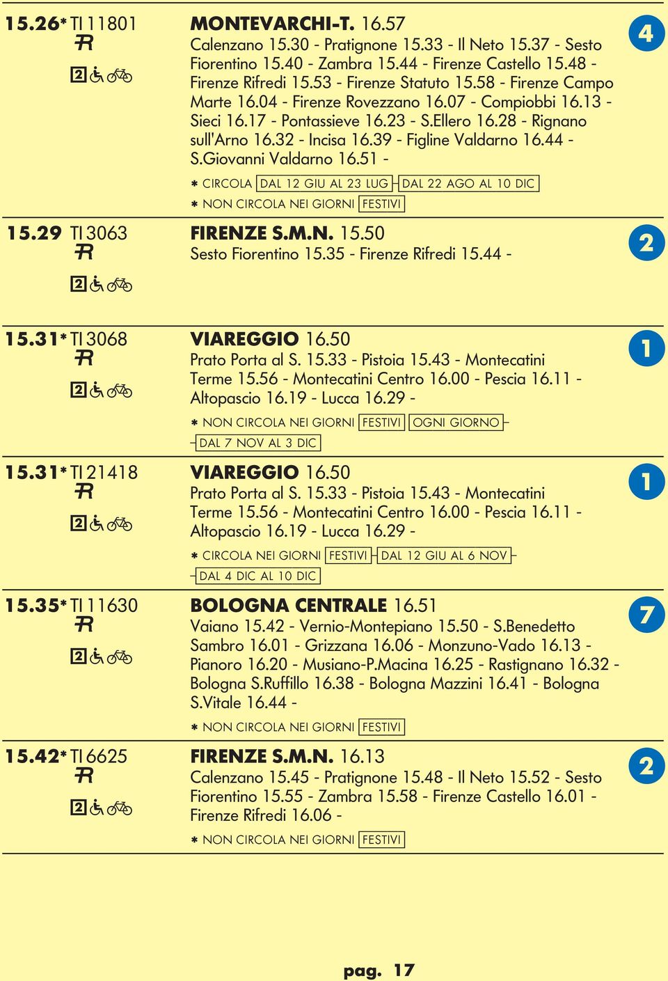 iovanni Valdarno 16.51 - * CIRCO [dal 12 giu al 23 lug]-[dal 22 ago al 10 dic] * NON CIRCO NEI IORNI [festivi] 15.29 TI 3063 FIRENZE S.M.N. 15.50 Sesto Fiorentino 15.35 - Firenze Rifredi 15.44-15.