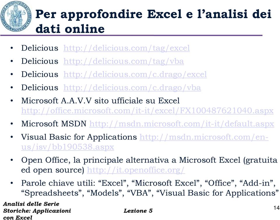 aspx Microsoft MSDN http://msdn.microsoft.com/it-it/default.aspx Visual Basic for Applications http://msdn.microsoft.com/enus/isv/bb190538.