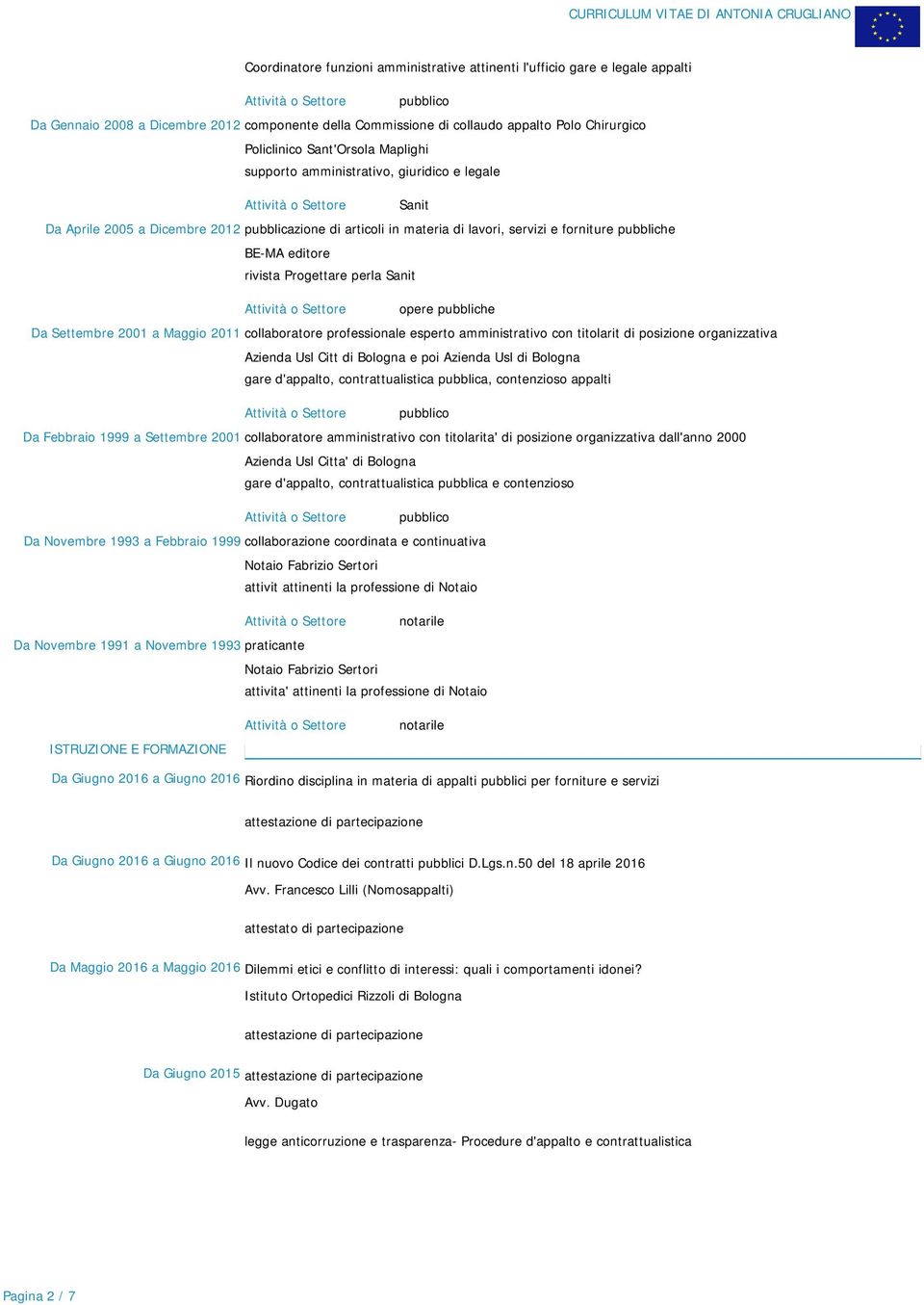 rivista Progettare perla Sanit opere pubbliche Da Settembre 2001 a Maggio 2011 collaboratore professionale esperto amministrativo con titolarit di posizione organizzativa Azienda Usl Citt di Bologna