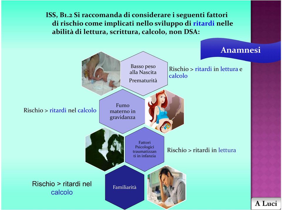 nelle abilità di lettura, scrittura, calcolo, non DSA: Anamnesi Basso peso alla Nascita Prematurità