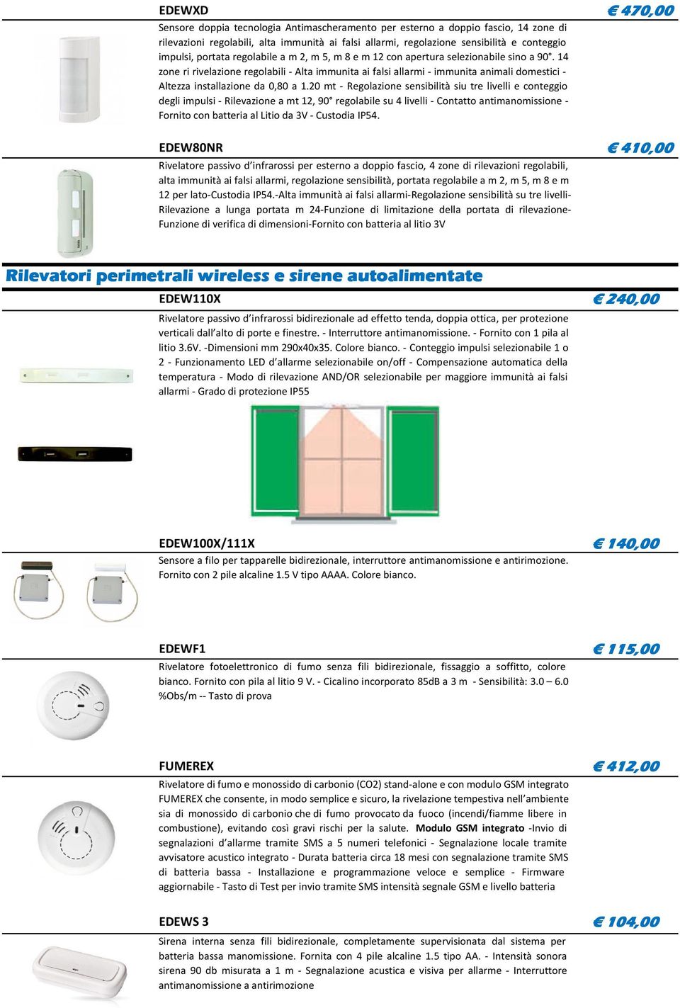 14 zone ri rivelazione regolabili - Alta immunita ai falsi allarmi - immunita animali domestici - Altezza installazione da 0,80 a 1.