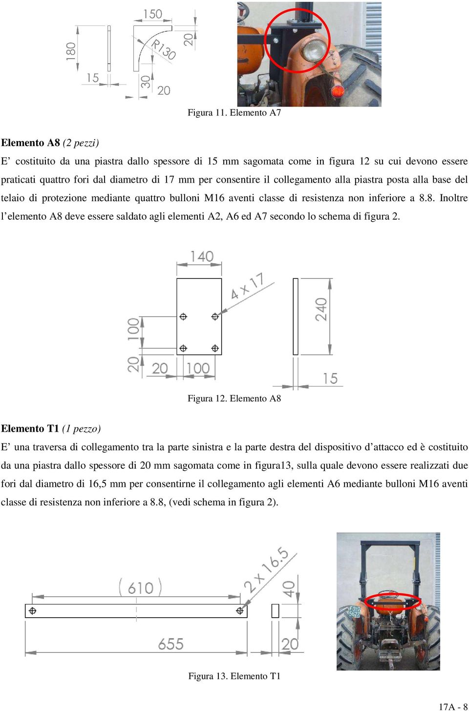 collegamento alla piastra posta alla base del telaio di protezione mediante quattro bulloni M16 aventi classe di resistenza non inferiore a 8.