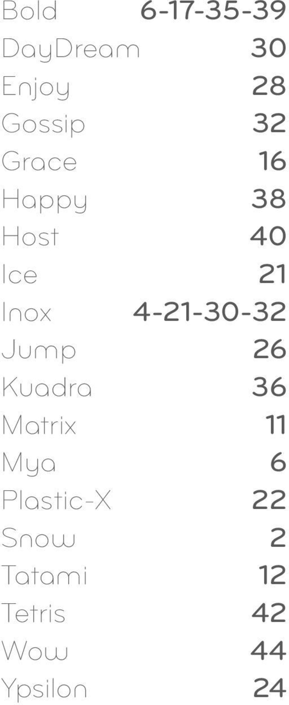 4-21-30-32 Jump 26 Kuadra 36 Matrix 11 Mya 6