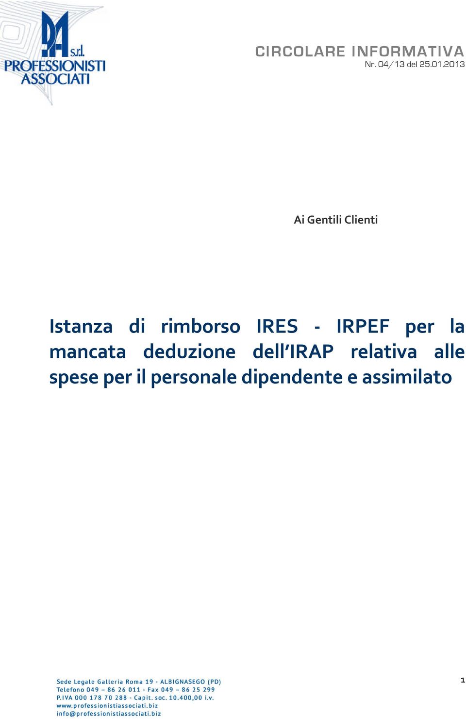 deduzione dell IRAP relativa alle