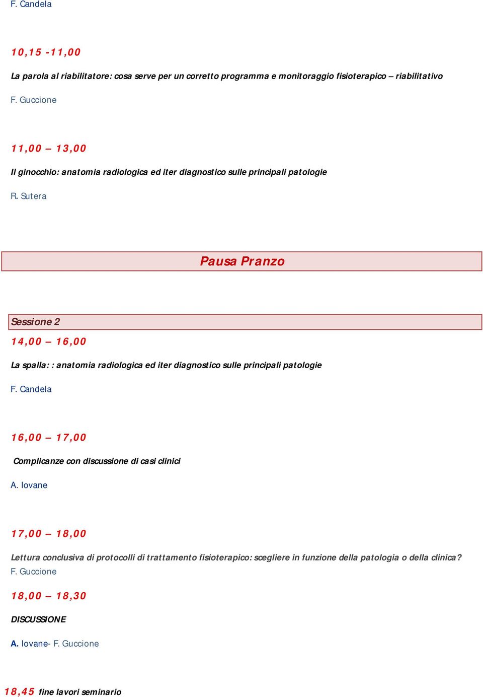 Sutera Pausa Pranzo Sessione 2 14,00 16,00 La spalla: : anatomia radiologica ed iter diagnostico sulle principali patologie F.