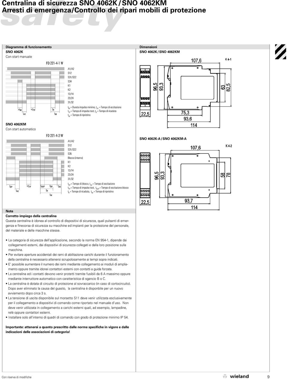 eccitazione t TP = Tempo di impulso test, t ASP = Tempo di eccitazione blocco t R = Tempo di ricaduta, t W = Tempo di ripristino -A/M-A Note Corretto impiego della centralina Questa centralina è