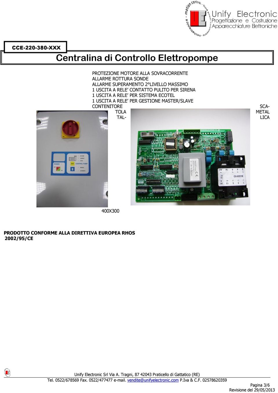 SISTEMA ECOTEL 1 USCITA A RELE PER GESTIONE MASTER/SLAVE CONTENITORE TOLA TAL-