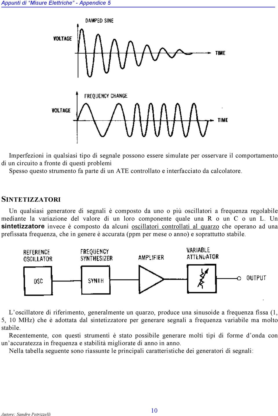 SINTETIZZATORI Un qualsiasi generatore di segnali è composto da uno o più oscillatori a frequenza regolabile mediante la variazione del valore di un loro componente quale una R o un C o un L.