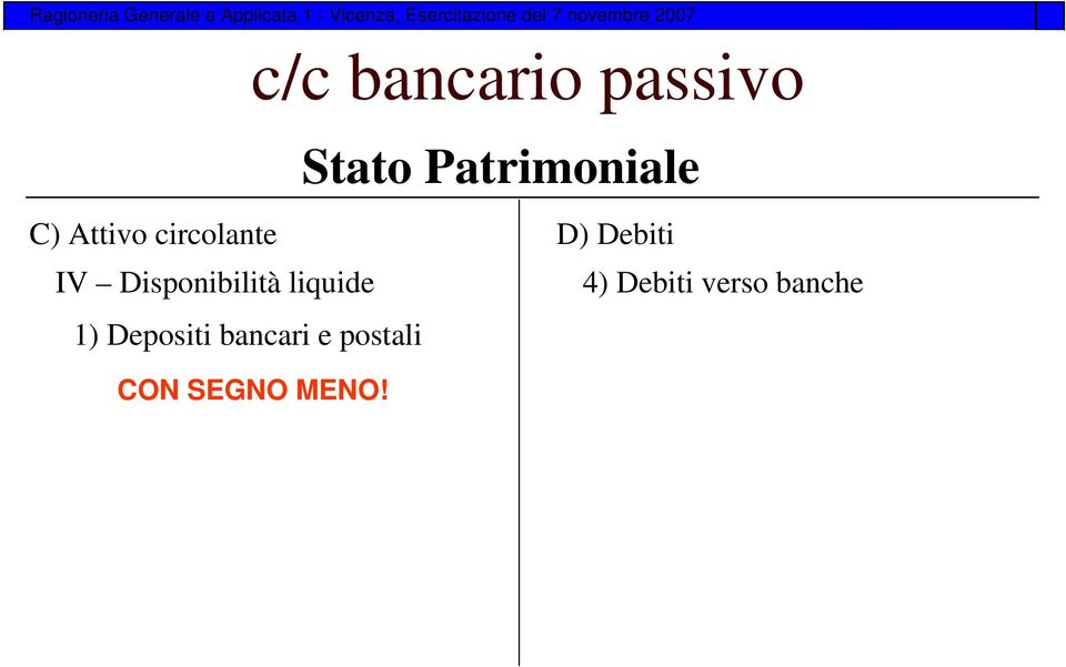 liquide 1) Depositi bancari e postali D)