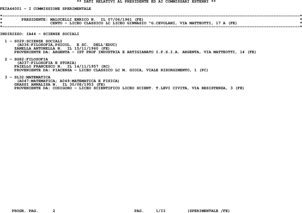 IL 15/11/1960 (FE) PROVENIENTE DA: ARGENTA - IST PROF INDUSTRIA E ARTIGIANATO I.P.S.I.A. ARGENTA, VIA MATTEOTTI, 14 (FE) 2 - SG82:FILOSOFIA (A037:FILOSOFIA E STORIA) FAIELLO FRANCESCO N.