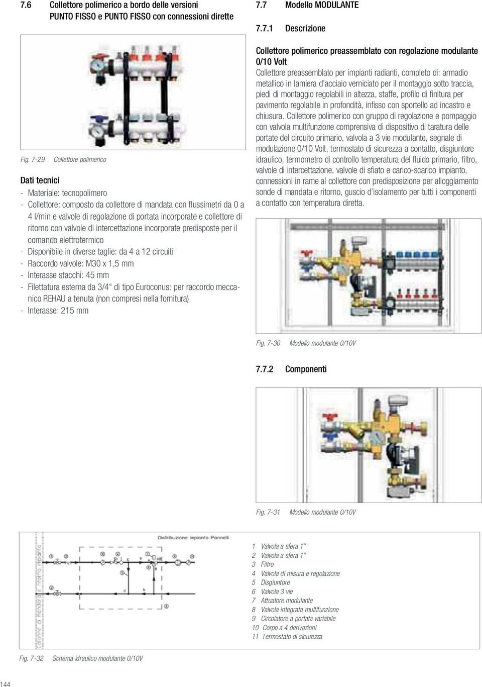 collettore di ritorno con valvole di intercettazione incorporate predisposte per il comando elettrotermico - Disponibile in diverse taglie: da 4 a 12 circuiti - Raccordo valvole: M30 x 1,5 mm -