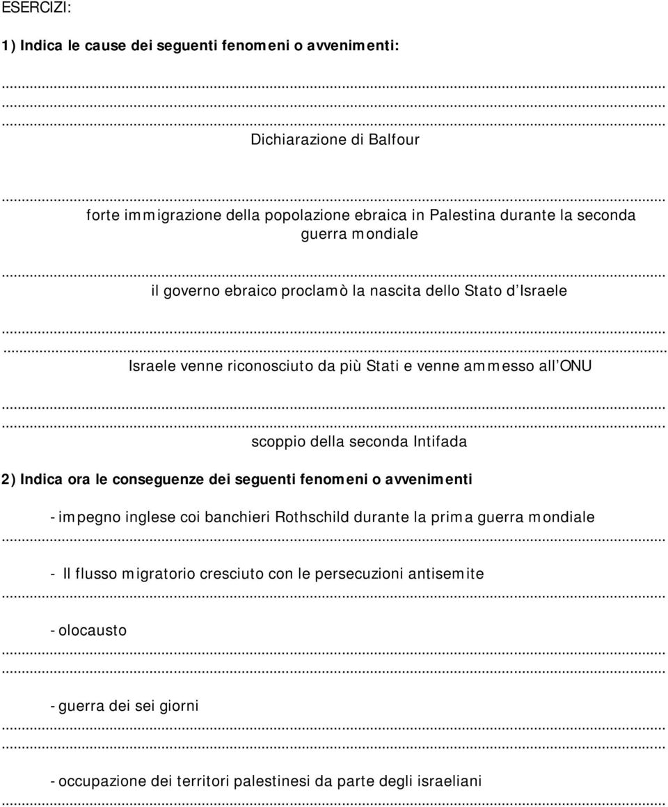 della seconda Intifada 2) Indica ora le conseguenze dei seguenti fenomeni o avvenimenti - impegno inglese coi banchieri Rothschild durante la prima guerra