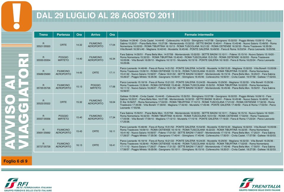 15:27/28 - Monterotondo 15:32/33 - SETTE BAGNI 15:40/41 - Fidene 15:45/46 - Nuovo Salario 15:49/50 - oma Nomentana 16:02/03 - OMA TIBUTINA 16:10/13 - OMA TUSCOLANA 16:21/22 - OMA OSTIENSE 16:32/33 -