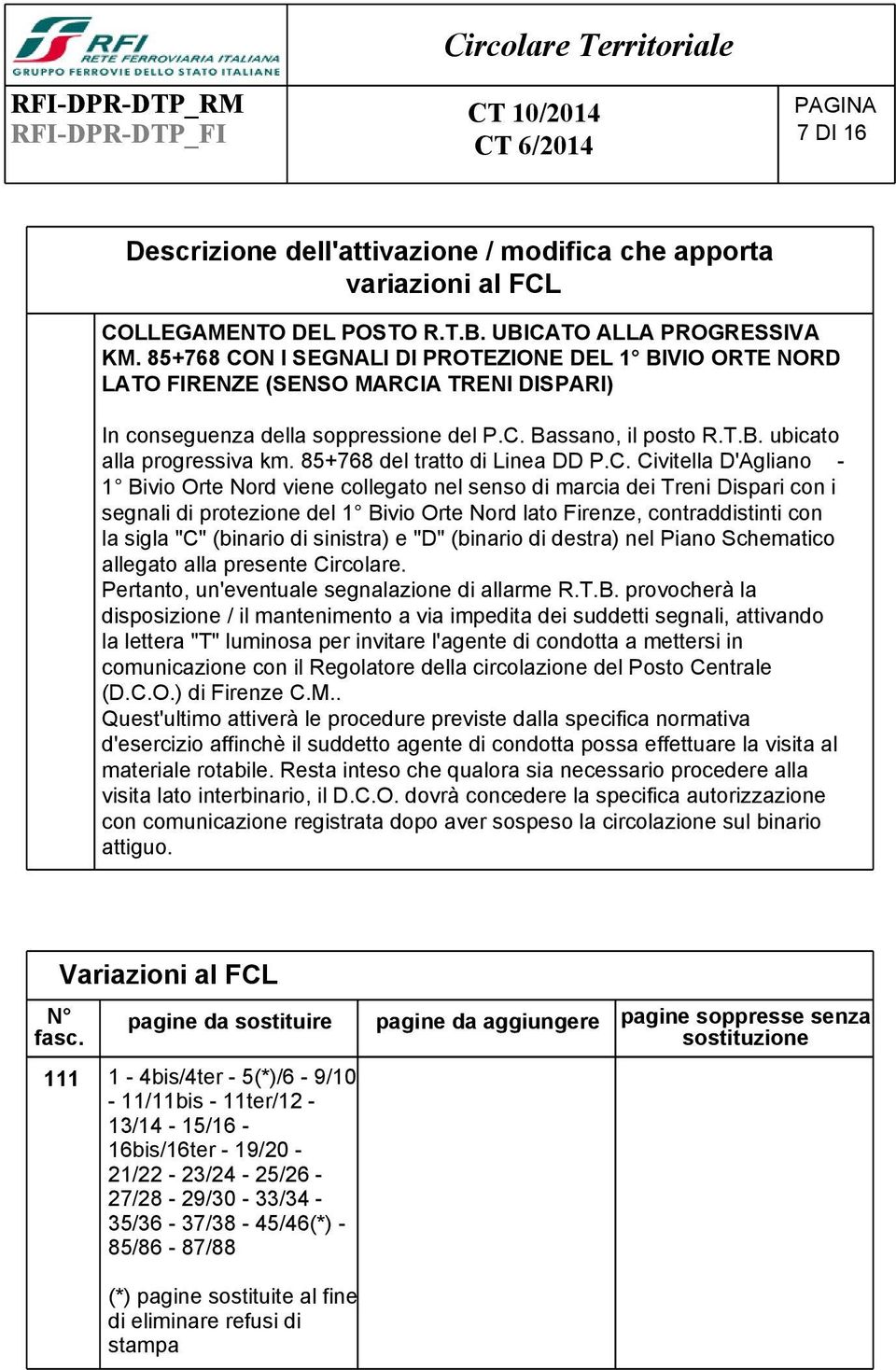 85+768 del tratto di Linea DD P.C.