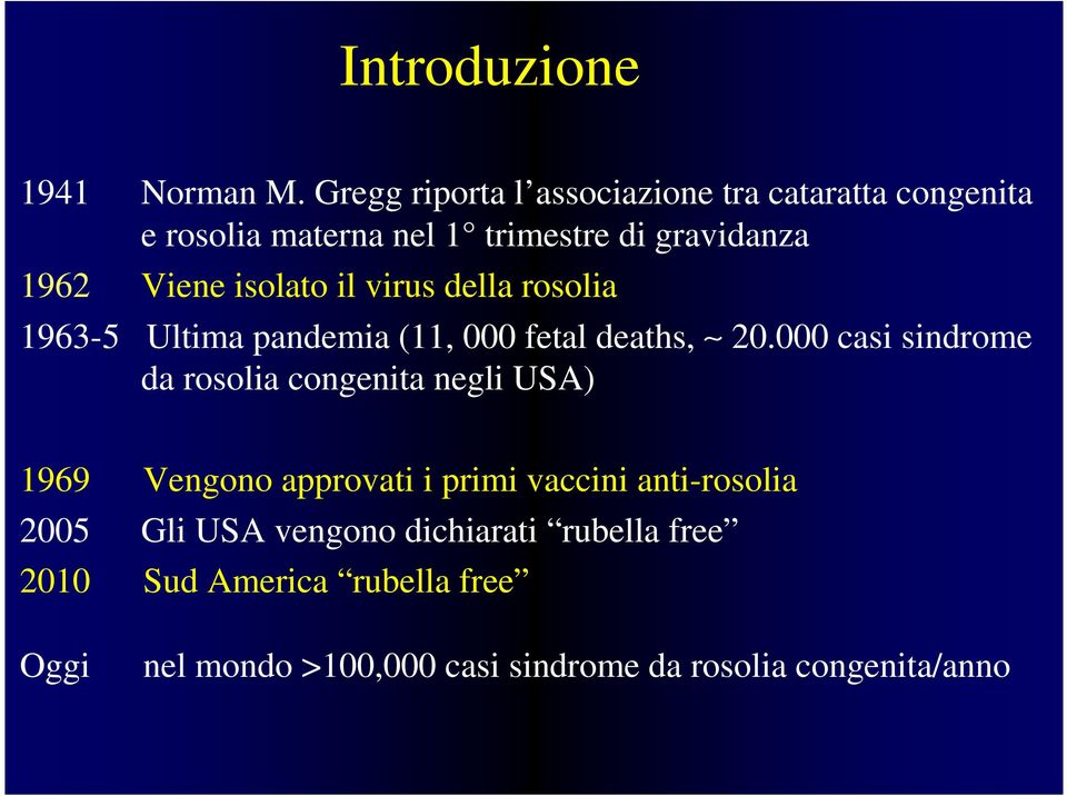 isolato il virus della rosolia 1963-5 Ultima pandemia (11, 000 fetal deaths, 20.