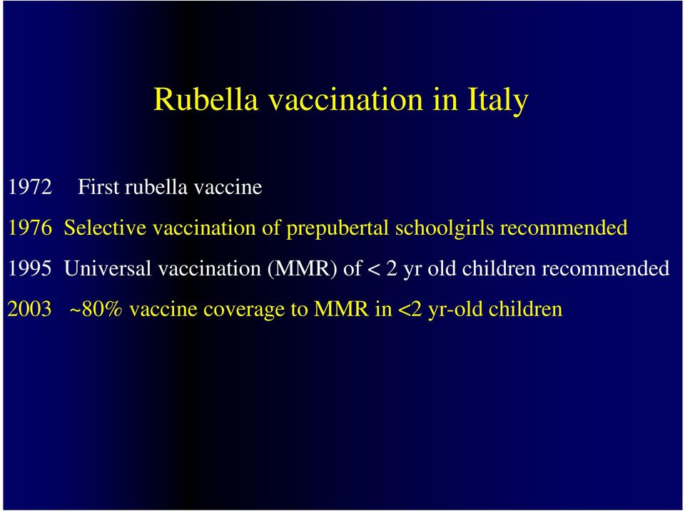 1995 Universal vaccination (MMR) of < 2 yr old children